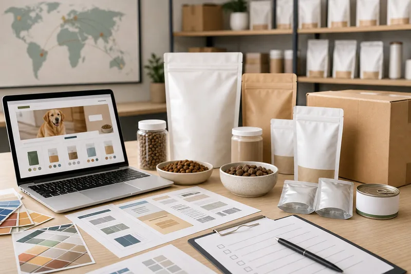 Pet food packaging, export, and online launch planning for a new brand