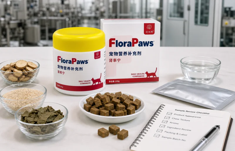 Masticables de bienestar urinario felino con muestras e ingredientes herbales para revisión OEM
